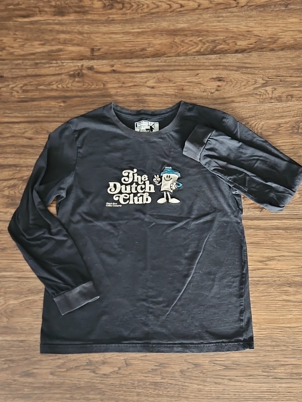 Dutch Bros The Dutch Club Long Sleeve T-Shirt Large Washed Black Embroidered